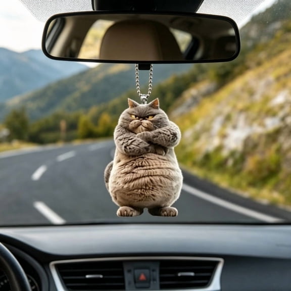 2D Flat Acrylic Car Rearview Mirror Hanging Ornament, Funny Cat Pattern Auto Interior Decor Pendant
