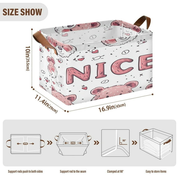 BZSMCE Collapsible Fabric Cube Storage Bins Cute Bear Stylized Pattern Design Pattern Storage Box