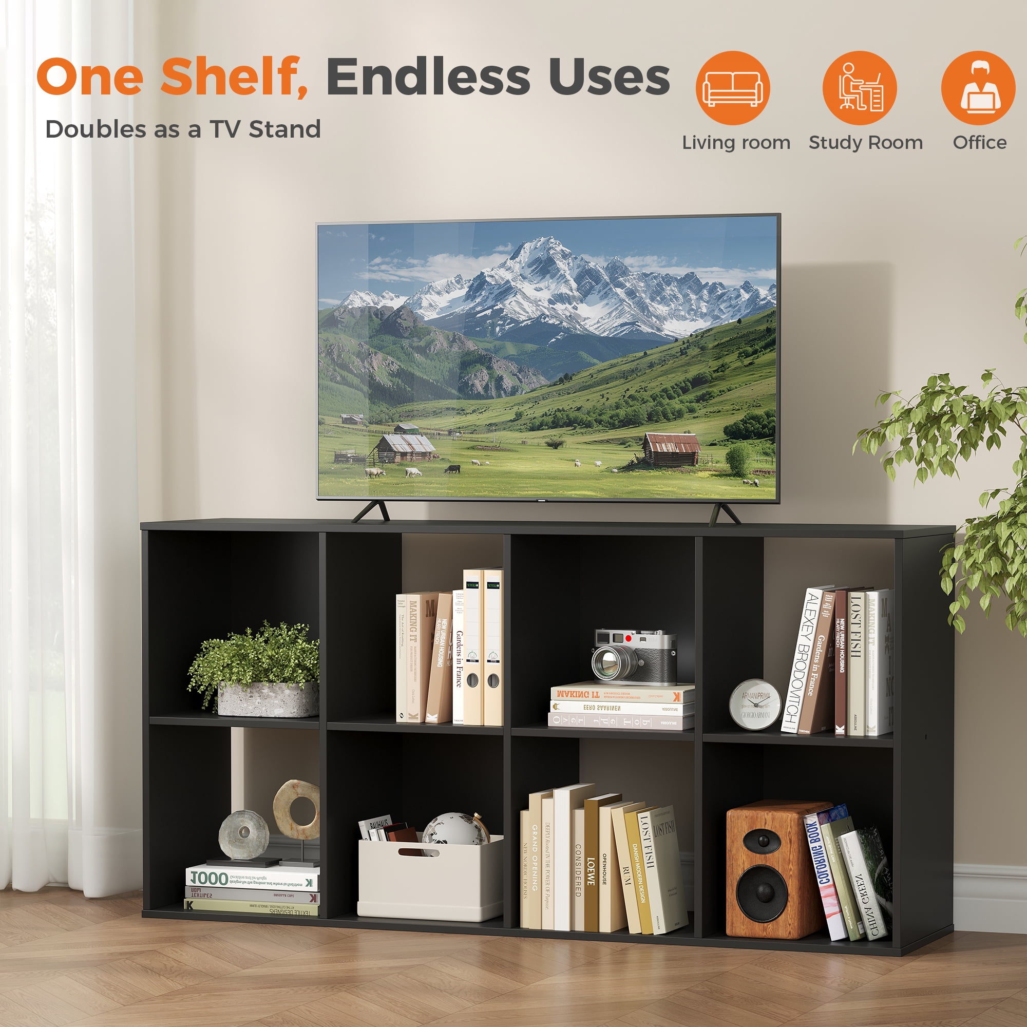 CONCETTA 8 Cube Storage Organizer, Open Corner Bookshelf with Removable Back Panels for Living Room Bedroom Office, 24*12*48 inches, Black