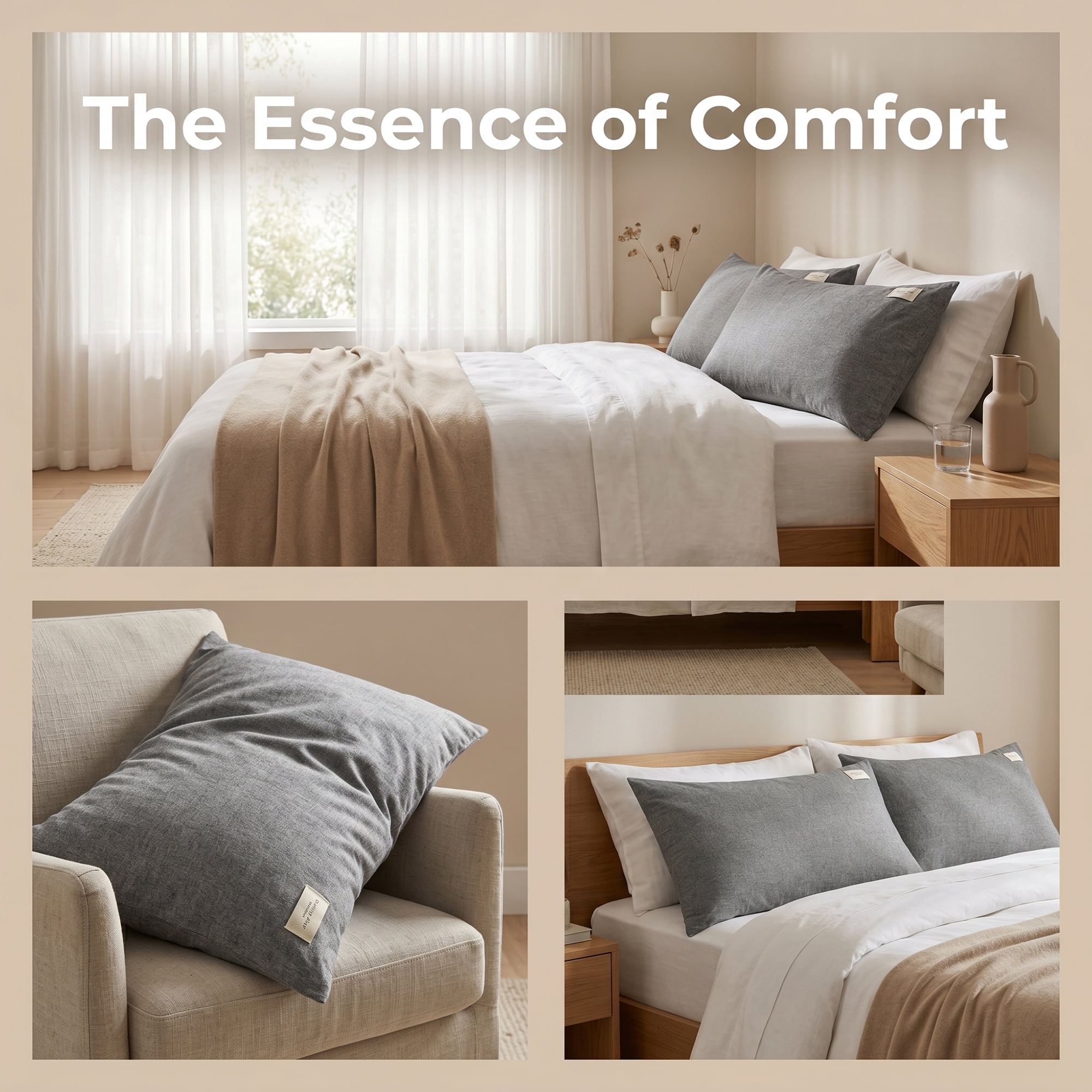 Unique Bargains 2Pcs Cotton Wrinkle Resistant Durable Pillowcase Queen Gray C