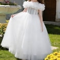 thumbnail image 5 of Girls off-Shoulder Tulle Ball Gown with Ruffles & Sequins, formal Princess Dress for 3-13 Years Old, Ideal for Birthdays & Flower Girl Events White 12 Years, 5 of 8