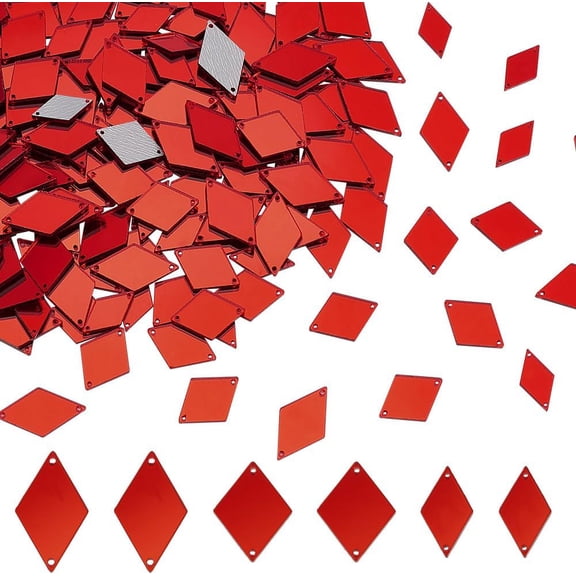 300pcs 3 Sizes Rhombus Sew on Mirrors Acrylic Mirror DIY Mirrored Rhinestones Mirror Piece Loose Bead Links with 2 Holes