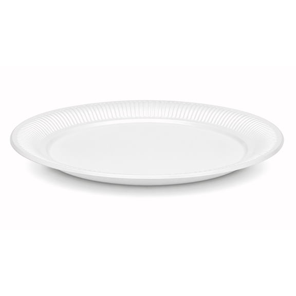 18.5 x 14.25 Inch White Plastic Oval Serving Tray, Ridged Disposable Catering Platter for Parties, Weddings, Buffets and Desserts (1)