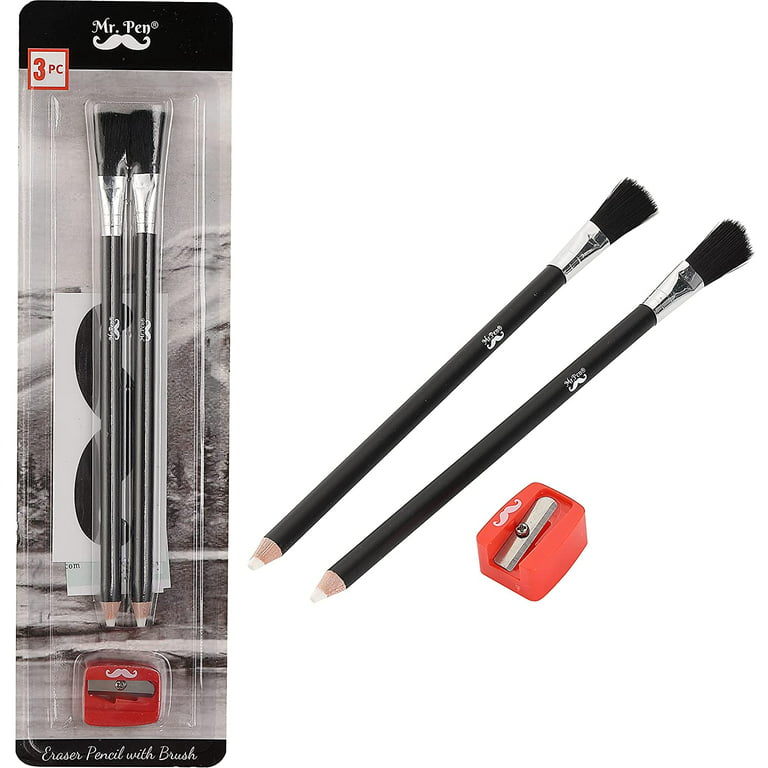 Eraser Pencil with Brush, 3 Pcs, 2 Eraser Pencils with Brush and 1