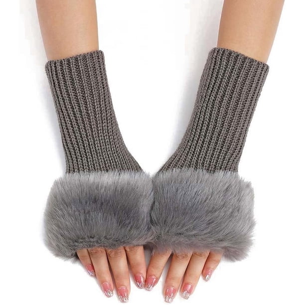 2 pares de guantes peludos sin dedos con orificio para el pulgar, calentadores de brazos de punto, mitones para mujeres, para escribir, enviar mensajes de texto y conducir.