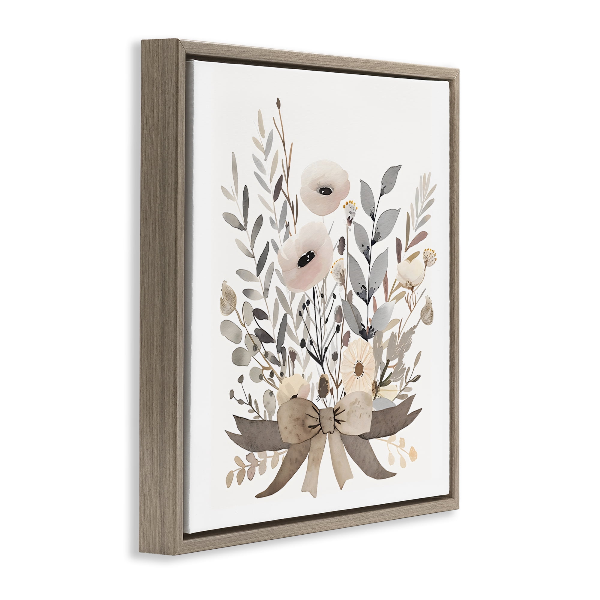 Stupell Industries Neutral Floral Bouquet Beige Brown Framed Floater Canvas Wall Art, design by Creative Studio