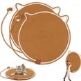 thumbnail image 1 of 2 alfombrillas de doble rascador para gatos, cuerda de algodón natural para mascotas, protector de sofá redondo horizontal con juguete para gatos para interiores (café, 16.5 pulgadas), 1 of 7