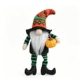 thumbnail image 2 of Halloween Faceless Gnome Doll, Striped Long-Leg Witch Hat with Broom Figurine, Spooky Tabletop Ornament for Home Party Home Shelf Mantel Decor, 2 of 6