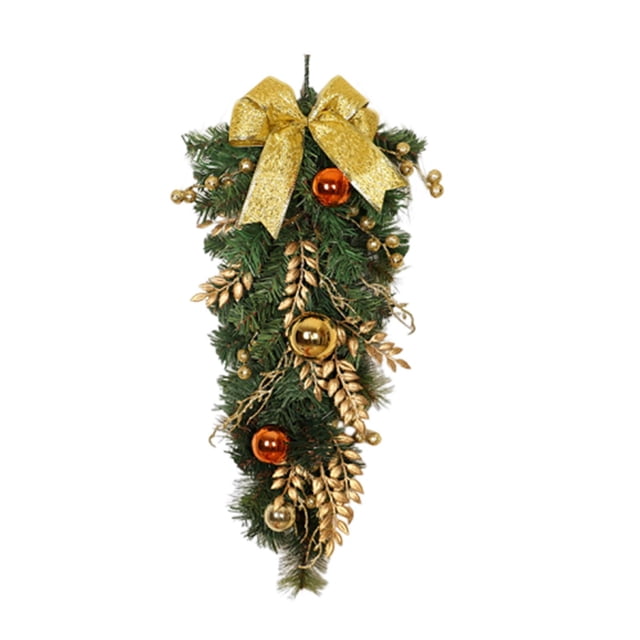 Corona colgante de puerta de al revés de Navidad, lazos exquisitos para festivales, decoración navideña, corona navideña para ventanas de Amarillo