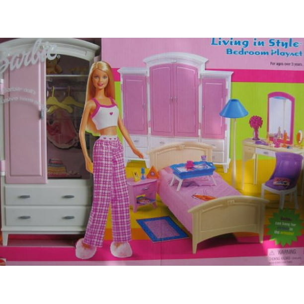 Barbie Living in Style Bedroom Playset w Armoire, Vanity & More 