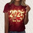 thumbnail image 4 of Camisetas Casuales de Mujer Año Nuevo Impreso Suéter de Manga Corta Cuello Redondo, Top de Moda para el Uso Diario, 4 of 4