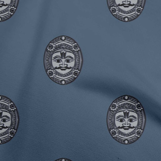 oneOone Viscose Chiffon Blue Fabric Asian Block Face Sewing Material Print Fabric By The Yard 42 Inch Wide
