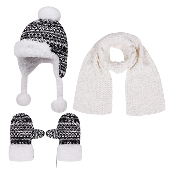 NOEGOEU Kids Winter Hat Gloves Scarf Set, Toddler Beanie Knit Neck Gaiter Mittens Fleece Lined Set (Black,2-8 Years)
