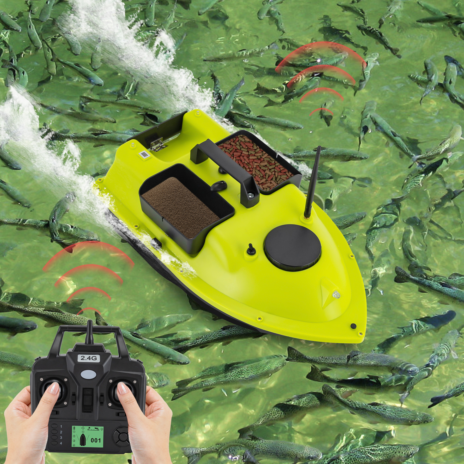 4.4lbs Fishing Boat with Twin Motors, 99 Trolling Spots, LCD Display Remote Control, Long Battery Life, Perfect for Outdoor Fishing