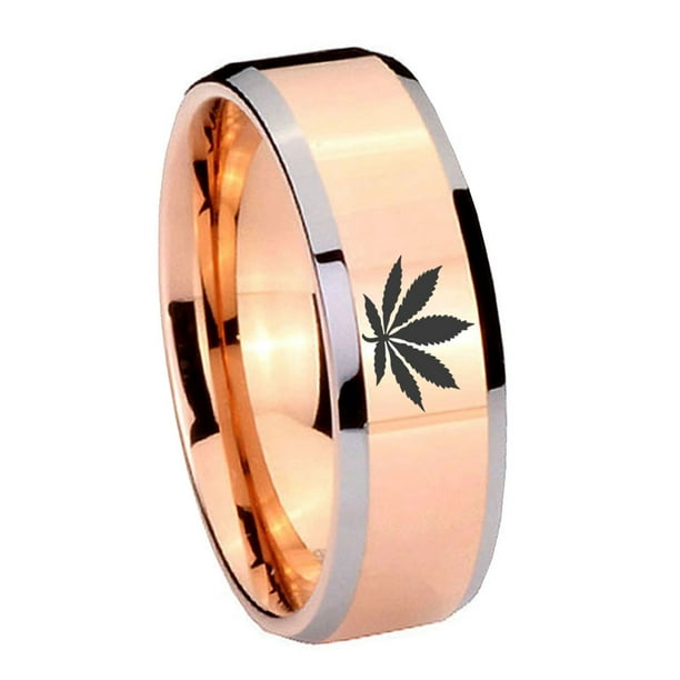 RATUNGSTEN Tungsten Marijuana Cannabis Leaf Ring, 8mm Brushed Black