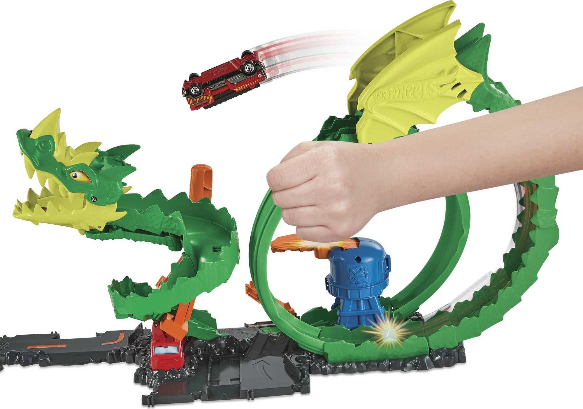 Hot Wheels City Dragon Drive Firefight Track Set & 1:64 Scale Toy  Firetruck, Fire Station Theme