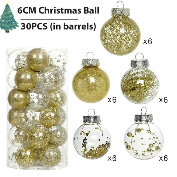Lksixu 30Pcs Christmas Balls Ornaments, Christmas Decorations for Xmas Tree, 2.36" Glitter Shatterproof Decorative Balls with Stuffed Delicate Decor Christmas Tree Hanging Baubles for Party Wedding