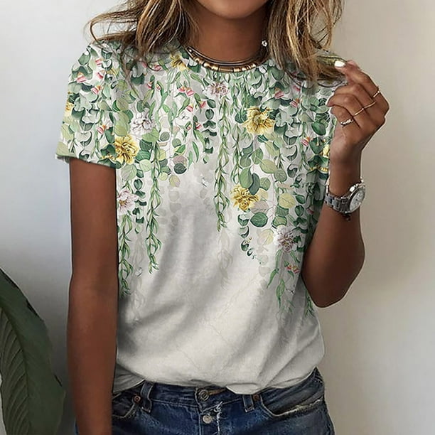 Puntoco 2024, tops a la moda de verano para mujer, moda de verano para mujer, top Sexy con estampado de pliegues regulares para mujer, top de manga corta con cuello redondo y botones