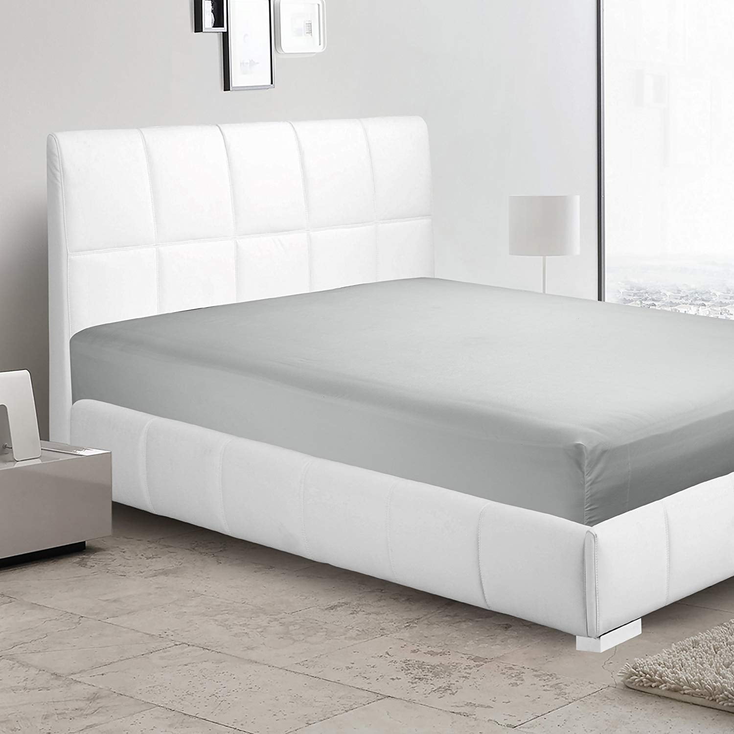 Clara Clark Premier 1800 Collection Single Fitted Sheet, Queen Size, Silver Gray