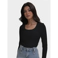 thumbnail image 2 of Casual Women's Long Sleeve Shirts Knit Fitted Stretch Scoopneck Basic Solid Tunic Tops, 2 of 6