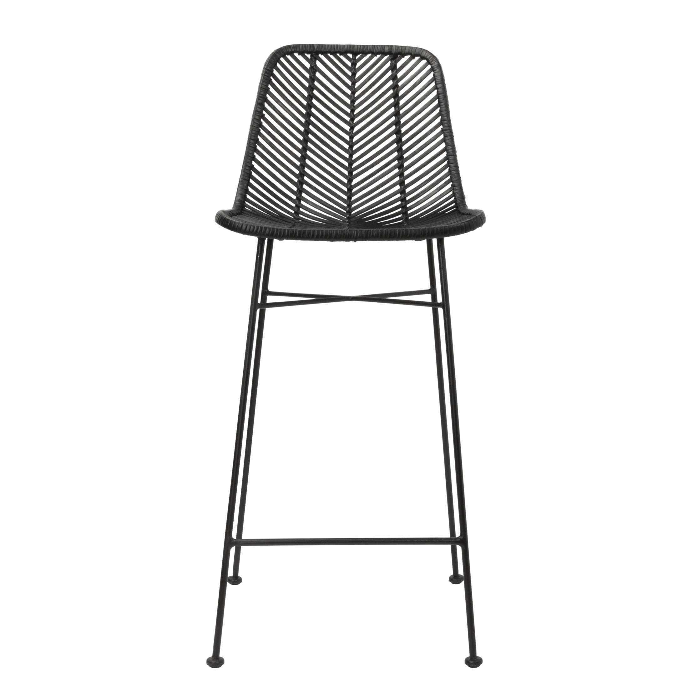 Bloomingville Chic Rattan Bar Stool with Metal Frame, Black