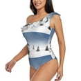 thumbnail image 3 of Picia Snowman And Christmas Tree Pattern Women's One Piece Swimsuits,One Shoulder Swimwear Asymmetric ,Ruffle Monokinis Bathing Suits,High Waisted Flattering Bathing Suits-Large, 3 of 8