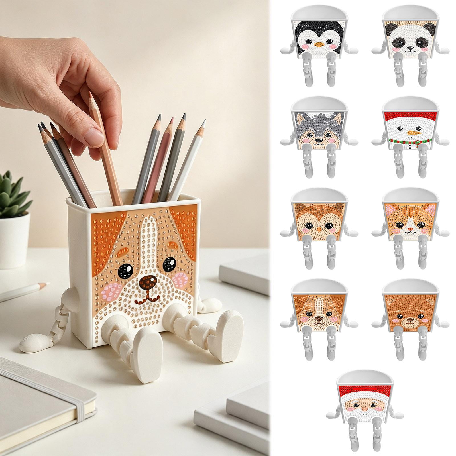 Diy Diamond Art Pen Holder Decorative Office Organizer Craft Supplies for Adults Acrylic Markers Art Storage Set Santa Themed Desk Decoration for Home Or Office Use