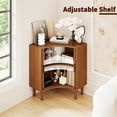 thumbnail image 5 of Modern Mid Century Corner Storage Cabinet, Fluted Corner Floor Cabinet with Sliding Doors and Adjustable Shelf, Freestanding Small Organizer for Living Dining Room, Walnut, 5 of 8