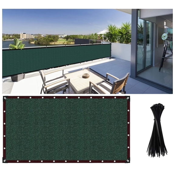 Balcony Privacy Screen, Apartment Porch Railing Patio Fence Windscreen Fabric Cloth, Heavy Duty Wind Block Screen Included Cable Ties, Privacy Screen Outdoor 90% Blockage (Green,3' x 10' )