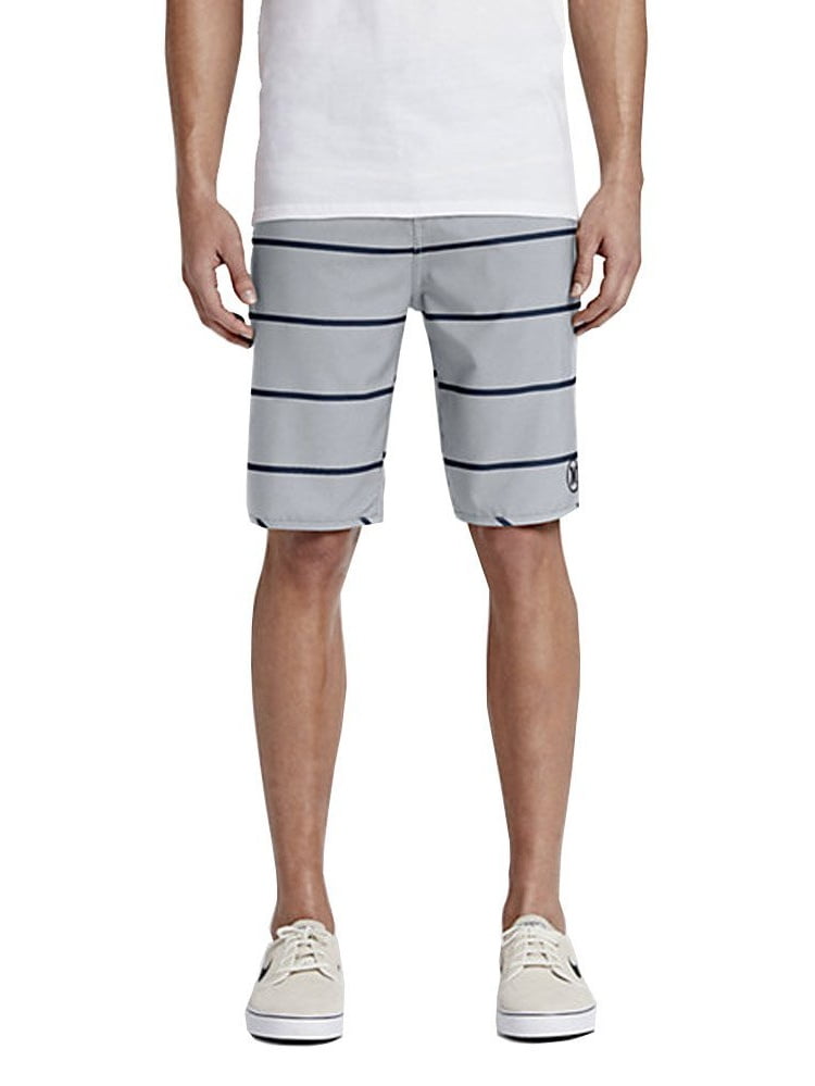 Hurley NEW Gray Mens Size 30 Striped Drawstring SlimFit Board Shorts