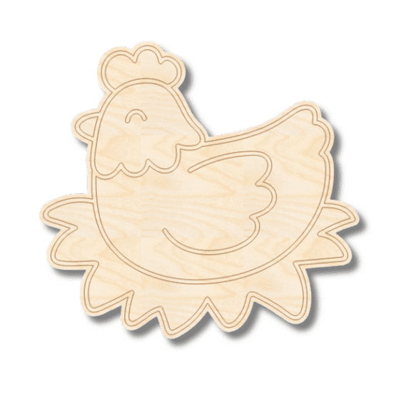 Unfinished Wood Etched Farm Chicken Shape 5" / 1/4"