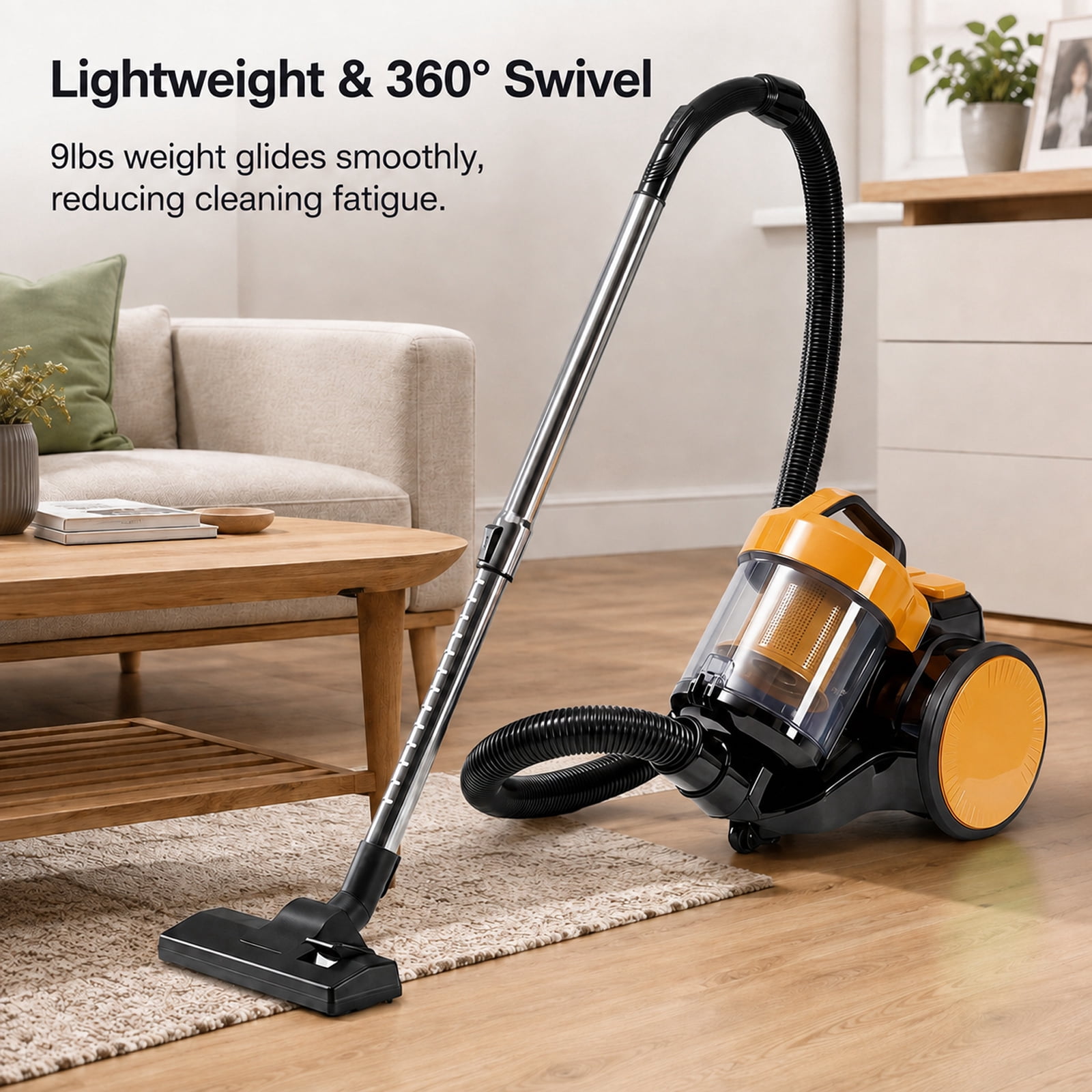 Alvantor Household Portable Vacuum Cleaner, 16Kpa Bagless Canister Cleaner, Lightweight Powerful Vacuum for Carpets and Hard Floors, 1.8L, with Washable HEPA Filter, Auto-Rewind
