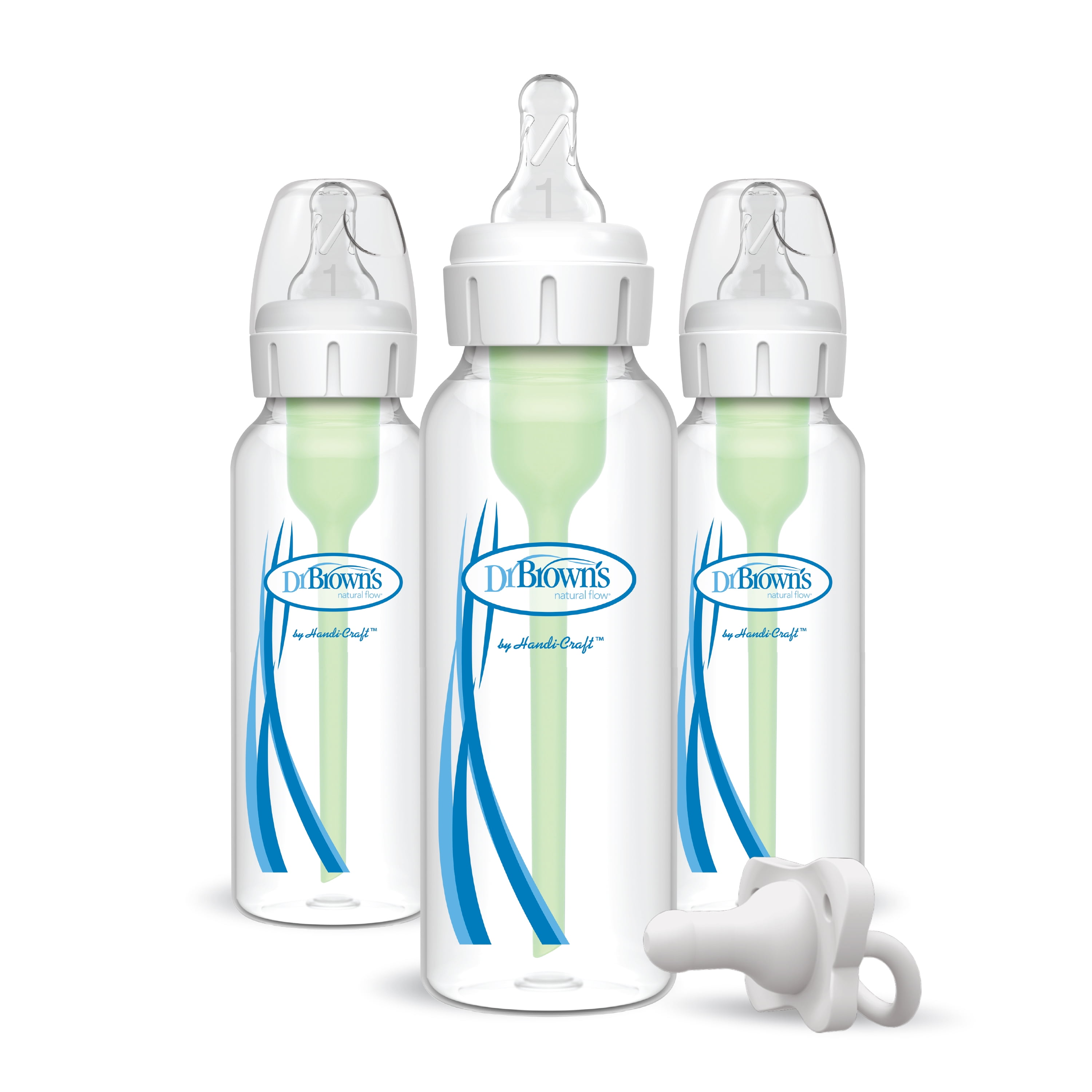 Dr. Brown's Natural Flow Anti-Colic Options+ Narrow Baby Bottle, 8oz, 3 Pack + HappyPaci