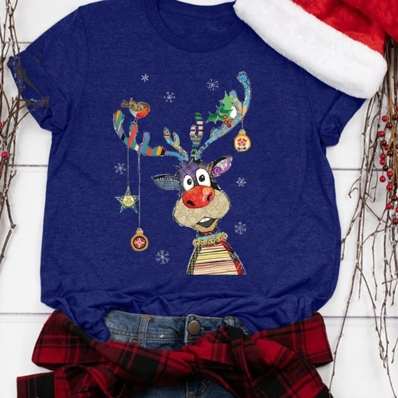Christmas Reindeer Printed Short Sleeve 
