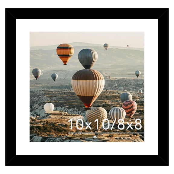 10x10 Picture Frame, Display 8x8 with Mat or 10 x 10 without Mat, Wood Square 8 by 8 Photo Frames for Wall Hanging, 1 Pack, Deep Brown