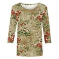 thumbnail image 4 of JTZGDY Womens Tops Cute Wildflower Printed Summer 3/4 Sleeve Crew Neck Basic Tunic T-Shirts Plus Size Dressy Casual Work Business Tees Blouse Multicolor#14 M, 4 of 5