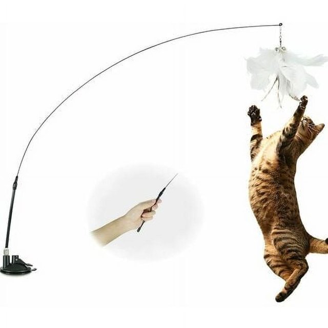 Juguetes para gatos con plumas, campana y ventosa, varita interactiva para gatitos, caña de pescar para interiores Zhuoxuan