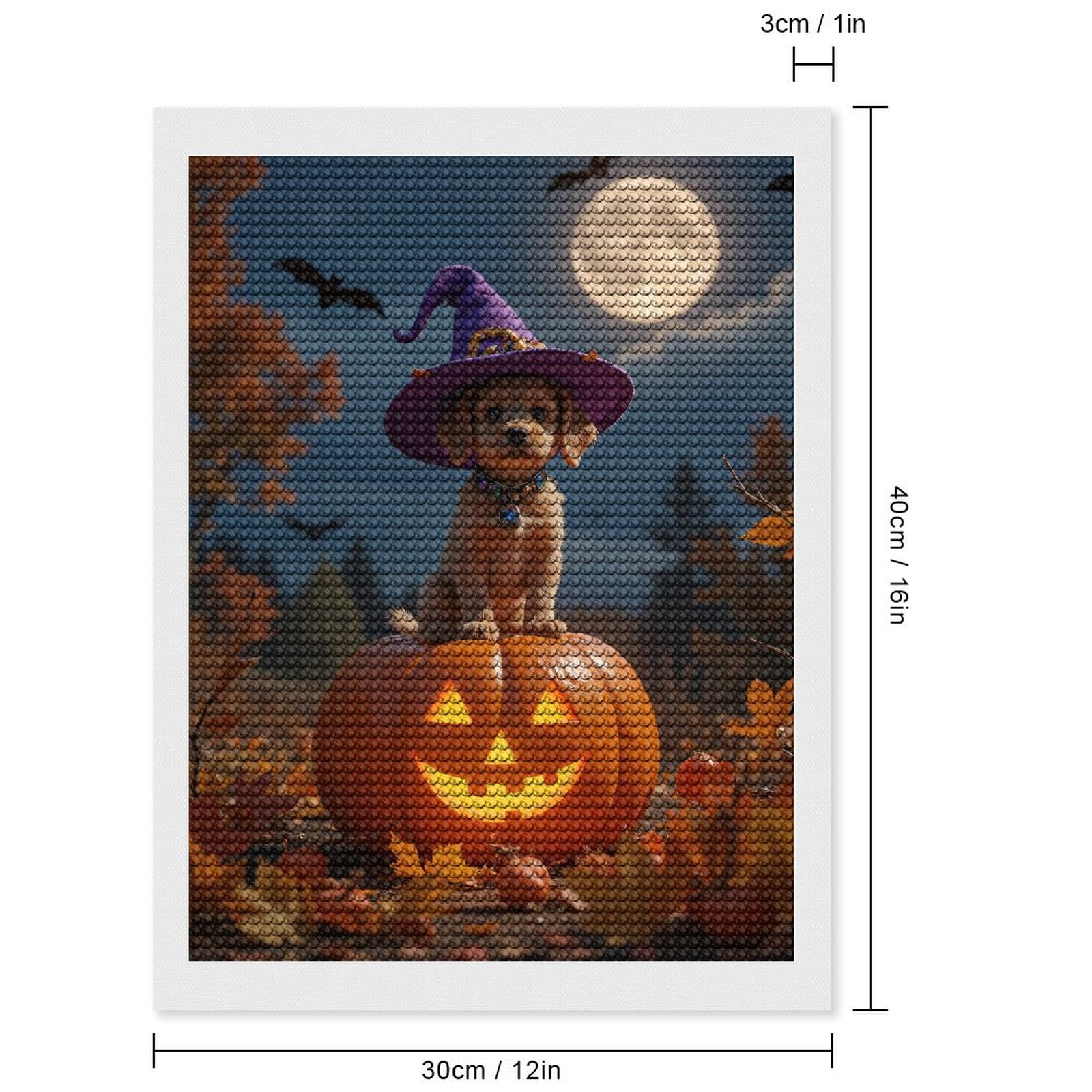 Diamond Art Kits for Adults, Puppy Halloween Pumpkin Moonlit Night 5D Diamond Painting Kits for Adults Beginners, DIY Full Drill Diamond Painting, Gem Art and Crafts 12x16