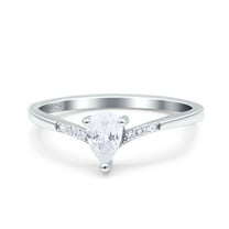 Simulated Cubic Zirconia Size-5 Teardrop Pear Art Deco Wedding Bridal Engagement Ring 925 Sterling Silver