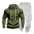 thumbnail image 2 of Yusimy Men's Solid Color 2-Piece Hoodie Set Button Pocket Drawstring Pants Long Sleeve Casual Sports, 2 of 7