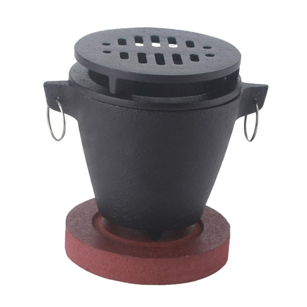 Parrilla de hierro fundido Hibachi para acampar, con base de madera, práctica parrilla portátil para calentar aperitivos y barbacoa