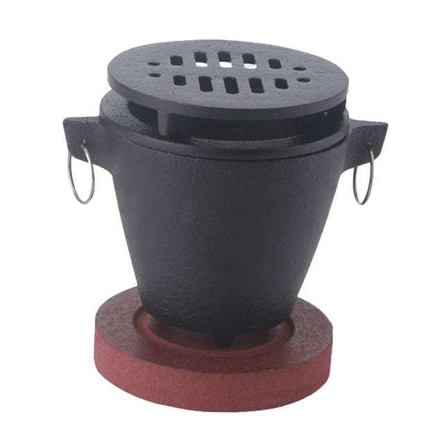 simhoa Grille de Cuisson Hibachi en Fonte avec Base en Bois Portable Polyvalente