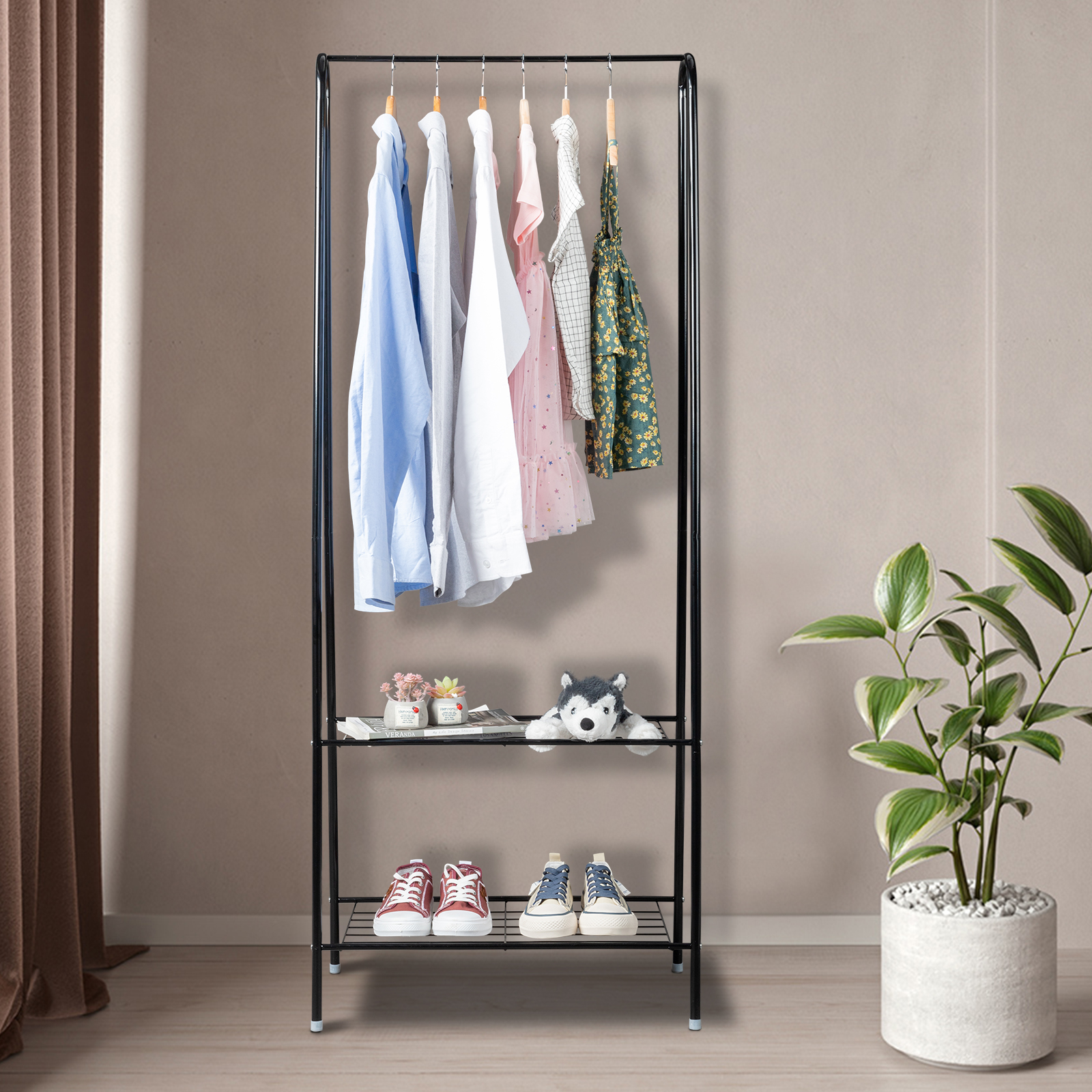 Sesslife Clothes Rack with 2Tier Durable Shelf for Shoes, Metal