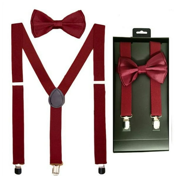 Burgundy Wine Red Teen or ADULT Size Bow Tie and Suspenders Combo Boxed Gift Set USA Seller!