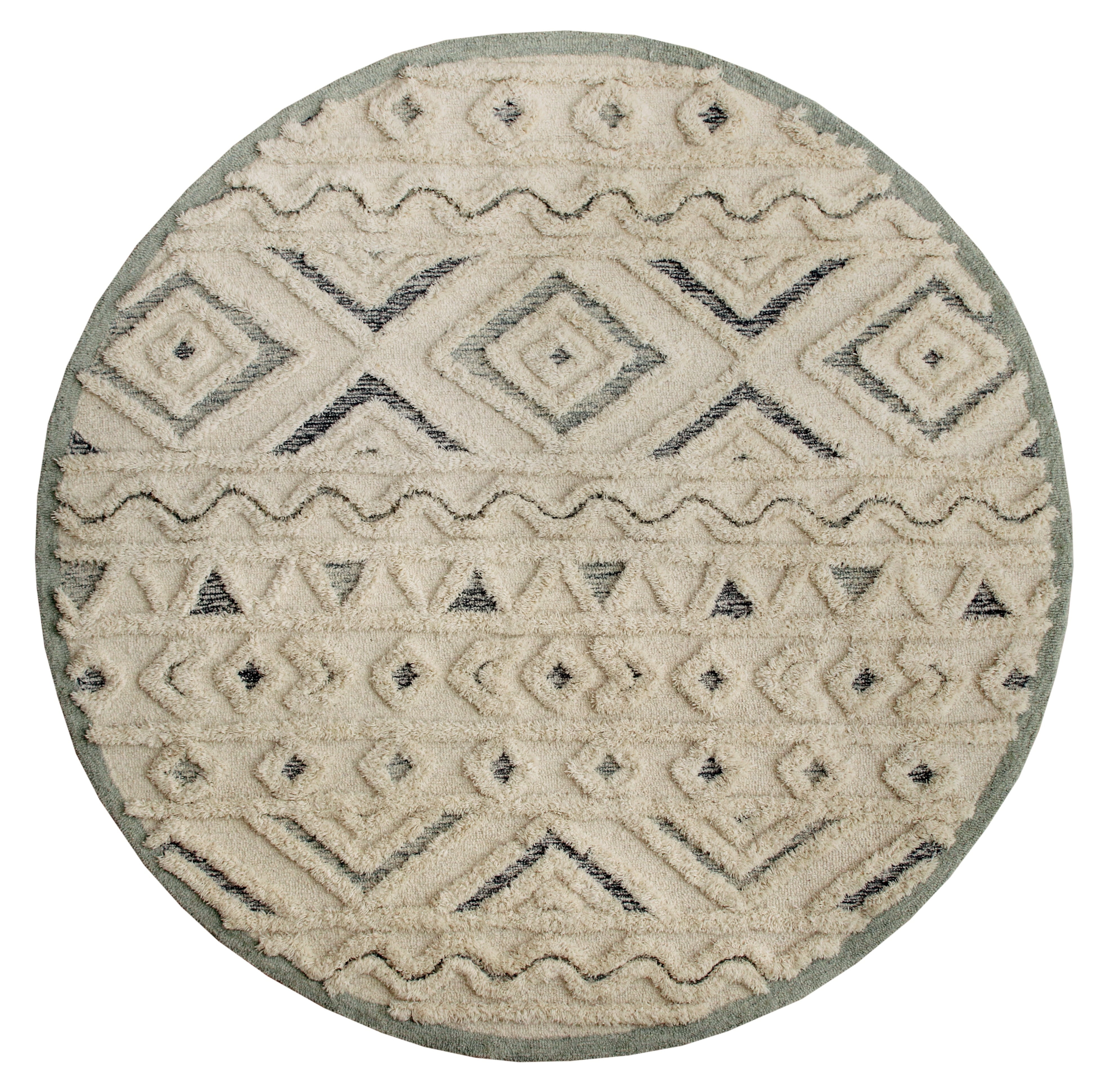 LR Home Tufted Geometric Motif Area Rug, 6 ft. Round, Cream & Light