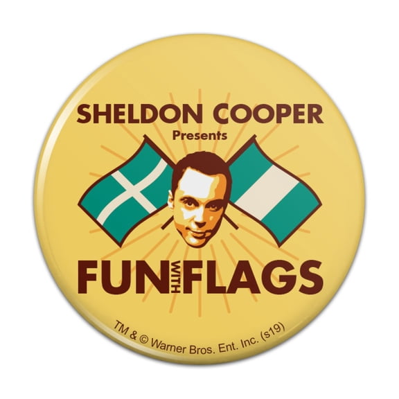 Big Bang Theory Sheldon Cooper Fun with Flags Kitchen Refrigerator Locker Button Magnet