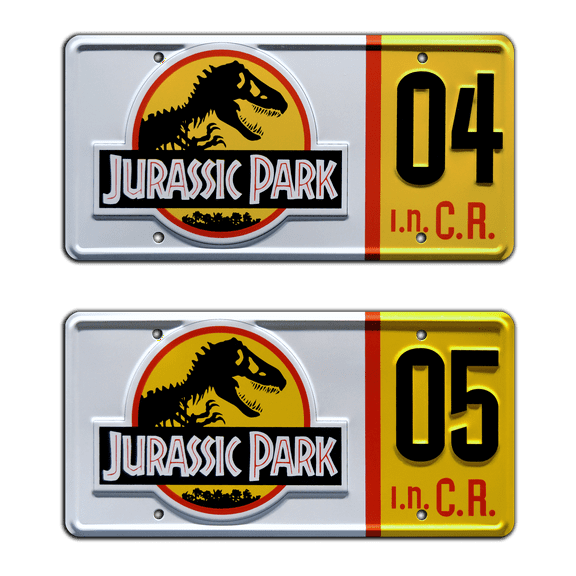 Jurassic Park | Ford Explorer Tour Vehicle | #04 #05 | Metal Stamped Replica Prop License Plate Combo