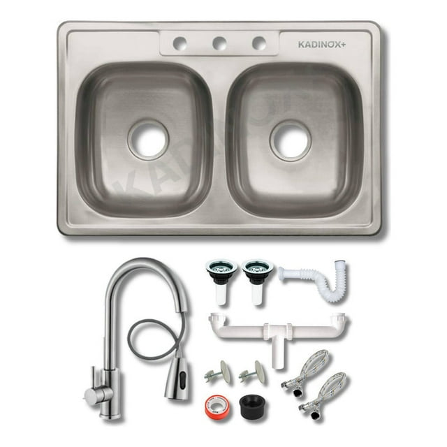 Fregadero Tarja Tina Doble Acero Inox 84x56 Con Kit Mez Prem