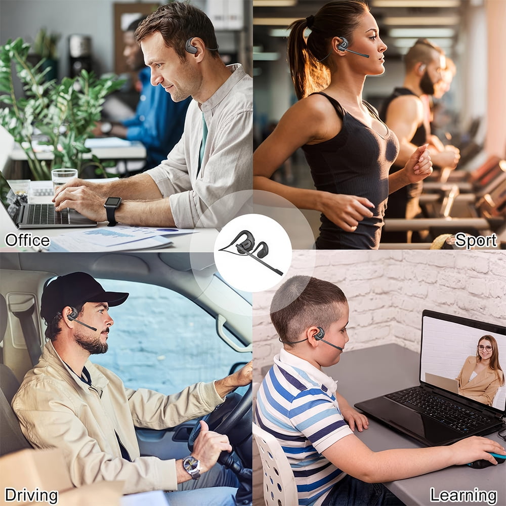 PEPWELL Bluetooth Headset with Removable Microphone Noise Cancelling Handsfree Wireless Headset for Office Meeting Running Cycling Truck Driving 12 Hrs Playtime