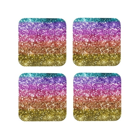 

Drink Coasters Set of 4 Glitter Rainbow Leather Coasters for Coffee Table Protector Heat Resistant Cute Coasters for Home Decor Housewarming Gifts Bar Kitchen 4 Inch Square